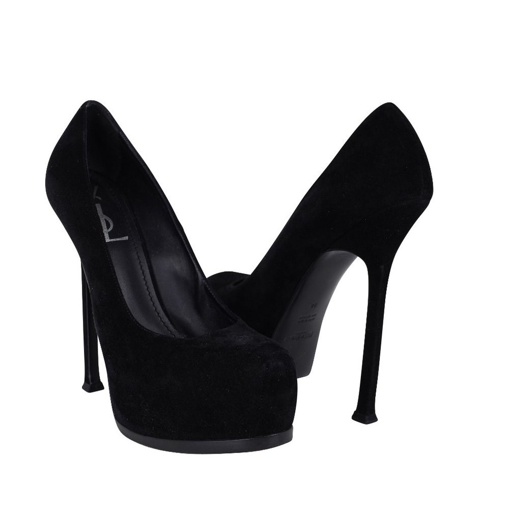 Yves Saint Laurent YSL Shoe Tribtoo 105 Black Suede Pump 38 / 8